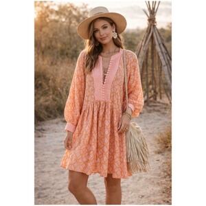 Roiii ASA Fashion Eyelet Embroidery Mini Dress Women XS Peach High-Low | Boho